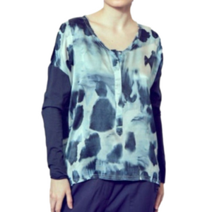 Go By Go Silk Henley, Blue, Size Medium